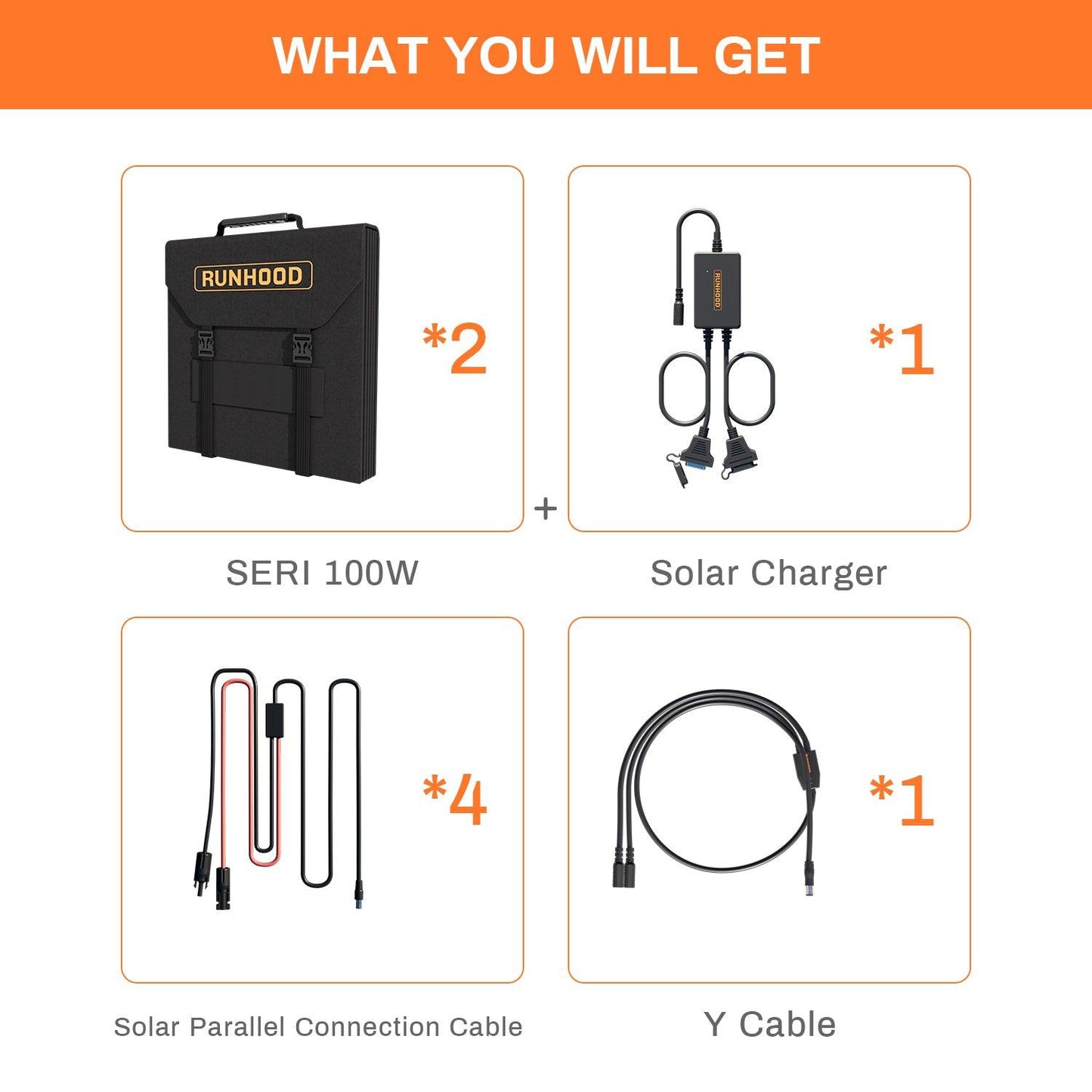 Runhood Power SERI 100*2 Portable Solar Panels + SC200 Recharging Battery - 2025