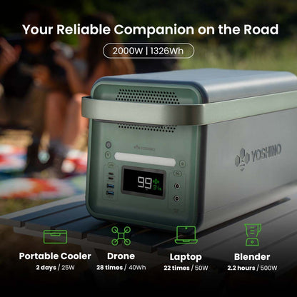 Yoshino B2000 Portable Power Station + 2*SP200 Solar Panel Kit - 1326Wh @ 2000W Output - 2025